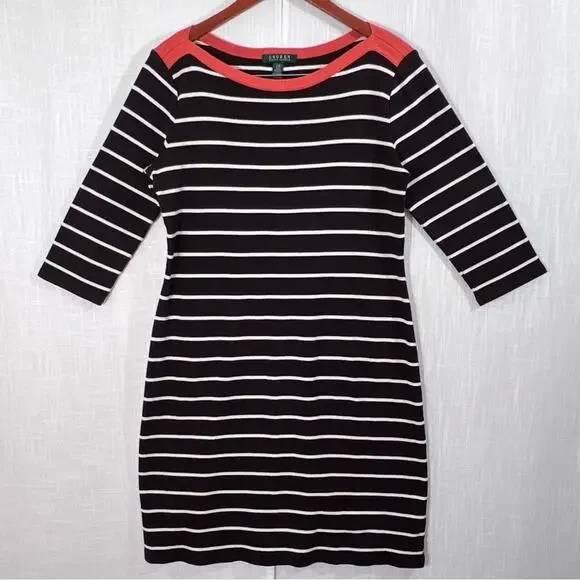 Lauren Ralph Lauren Cotton Striped Sheath Shirt Dress Size L - Picture 1 of 13